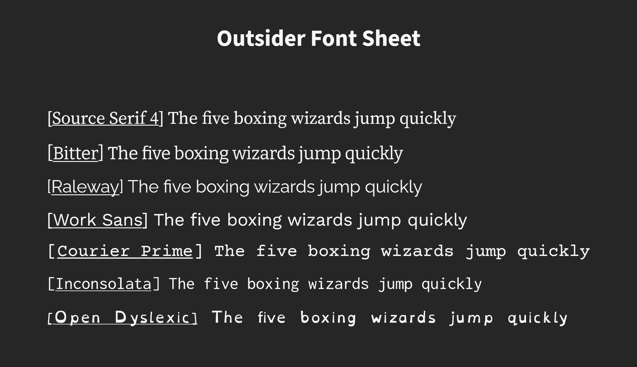 Outsider Font Selection